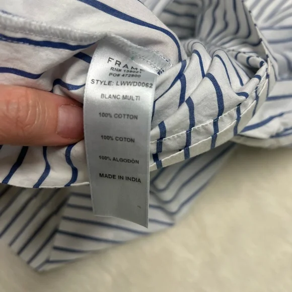 FRAME blue/white striped babydoll dress with tie sleeves 100% cotton pockets - Picture 4 of 6